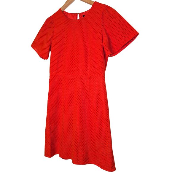 J.Crew Womens Size 4 Dress Red Orange Eyelet Flutter Sleeve Fit Flare Cotton - Picture 3 of 10